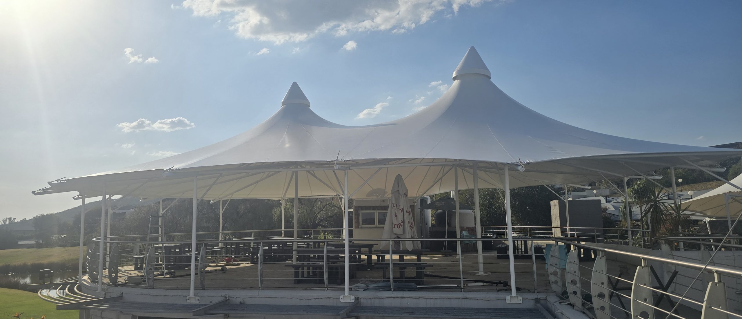 Tri-Peak Custom structure installed by RAK Structures as a rooftop restaurant extension in Gauteng