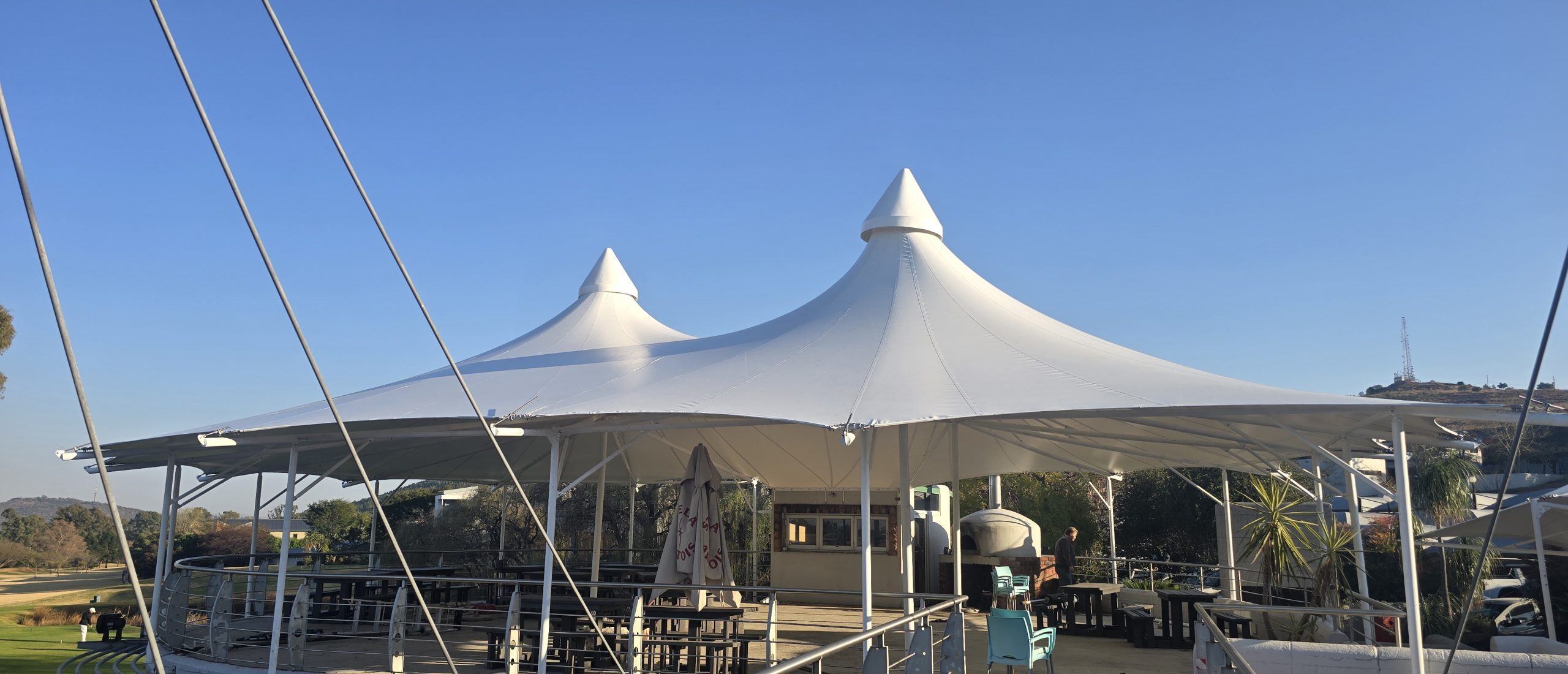 Tri-Peak Custom structure installed by RAK Structures as a rooftop restaurant extension in Gauteng