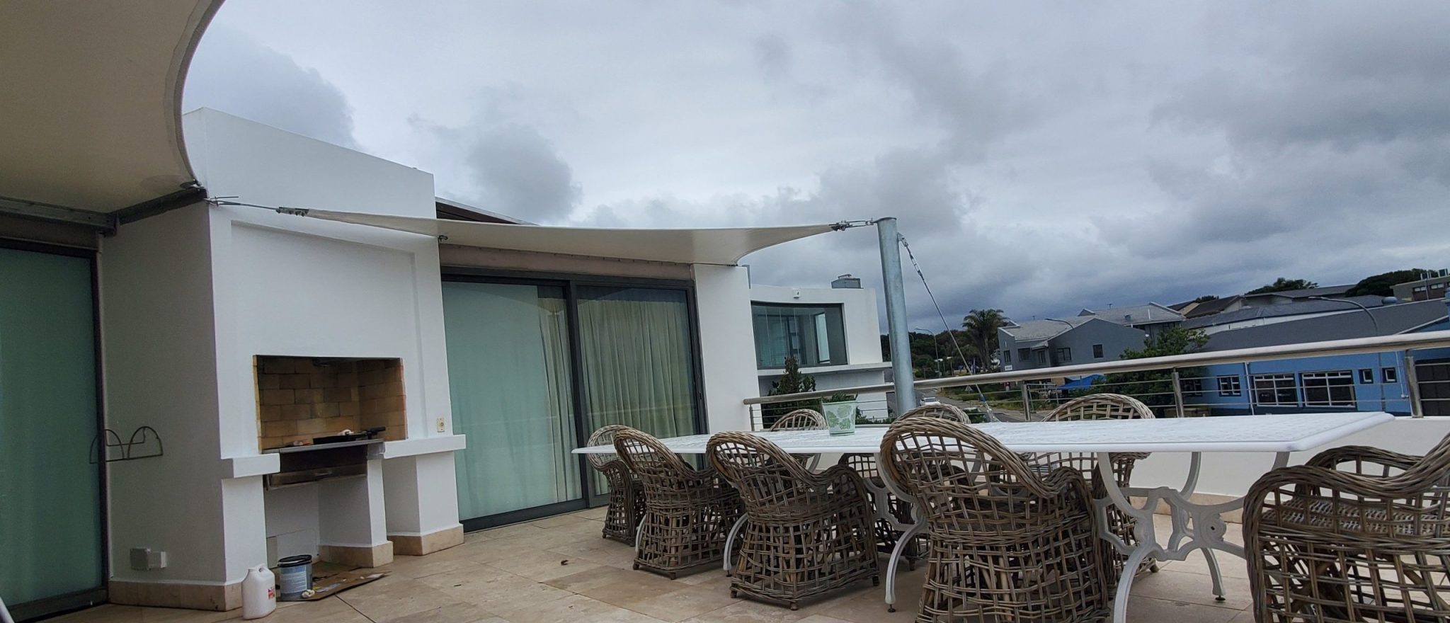 Custom shade sail patio cover by RAK Structures installed at a private residence