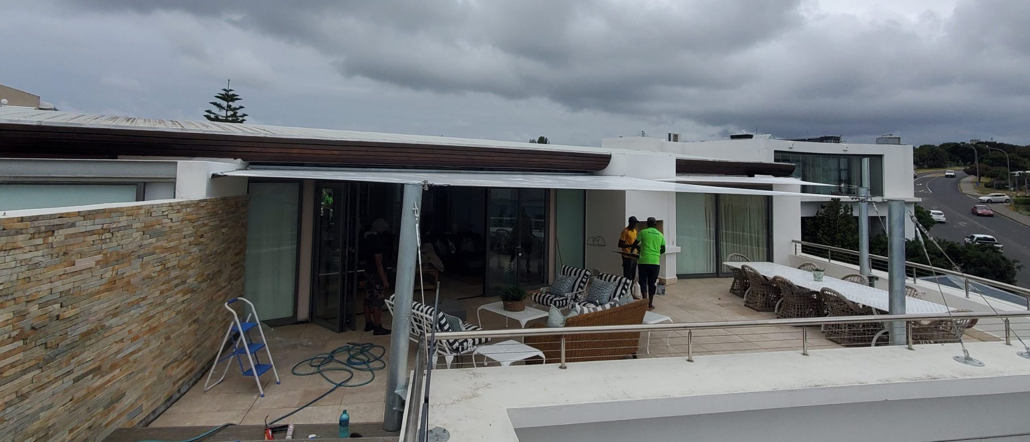 Custom shade sail patio cover by RAK Structures installed at a private residence