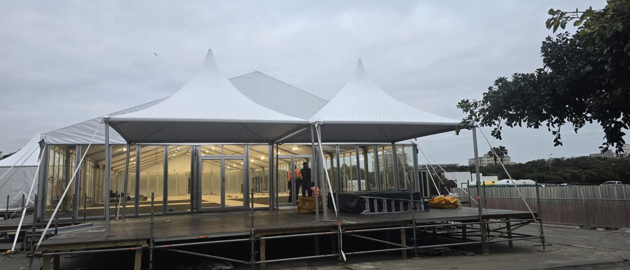 5x5 Snow Peak tensile structure installed by RAK Structures for Virgin Active Greenpoint, Cape Town
