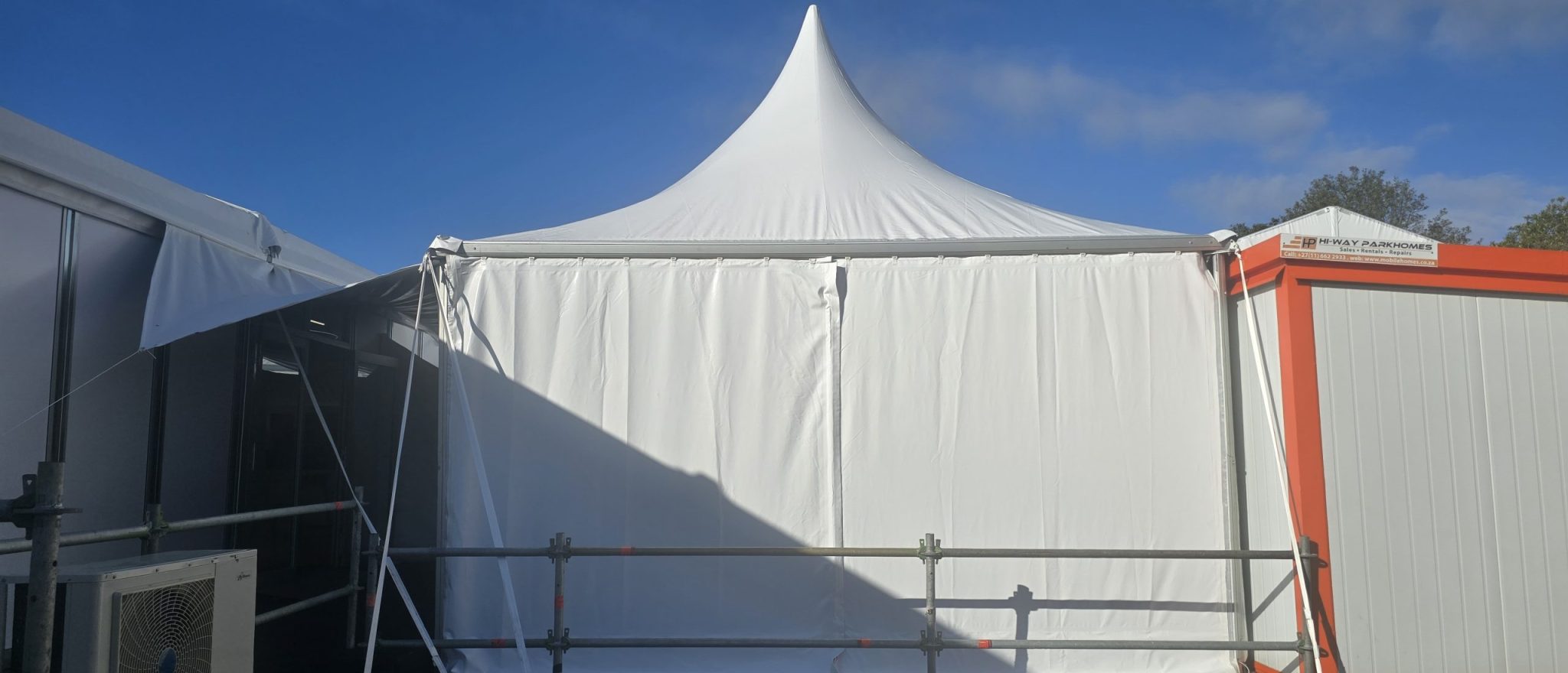 5x5 Fiesta Tent installed by RAK Structures for Virgin Active Greenpoint, Cape Town