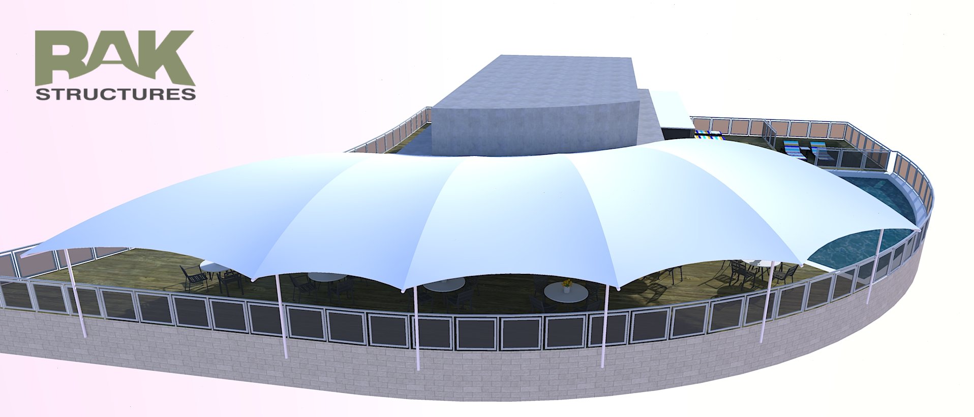 Custom rooftop pool deck cover proposal designed by RAK Structures for Gateway Hotel in Umhlanga