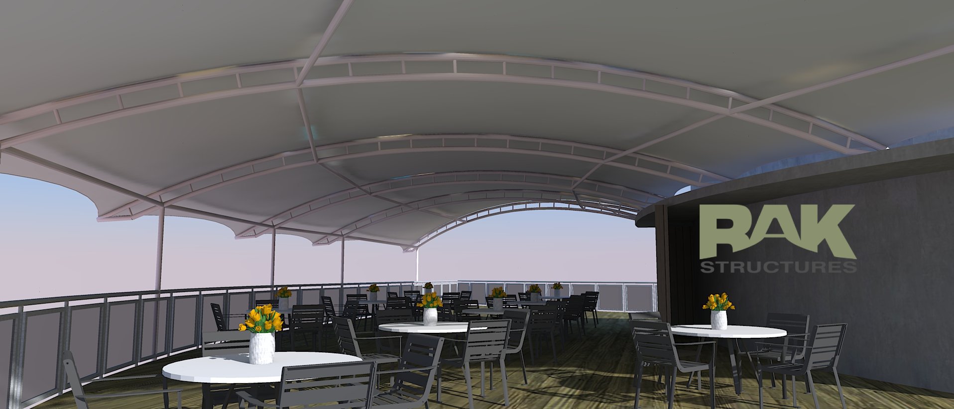 Custom rooftop pool deck cover proposal designed by RAK Structures for Gateway Hotel in Umhlanga