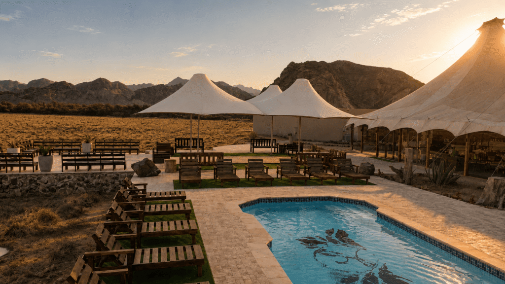 RAK Structures Designed, Manufacturer and installed this Custom 10m x 10m Tensile Umbrella for a customer in Namibia as a Tensile Shade Solution